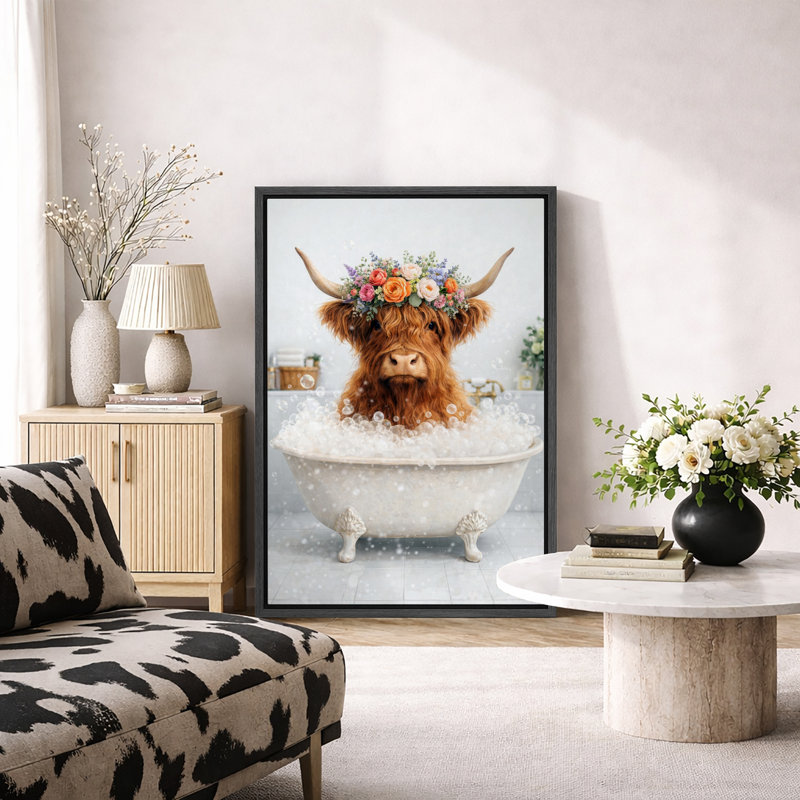 Highland Cow, H 36 po x l 24 po x P 1,5 po, Cadre noir