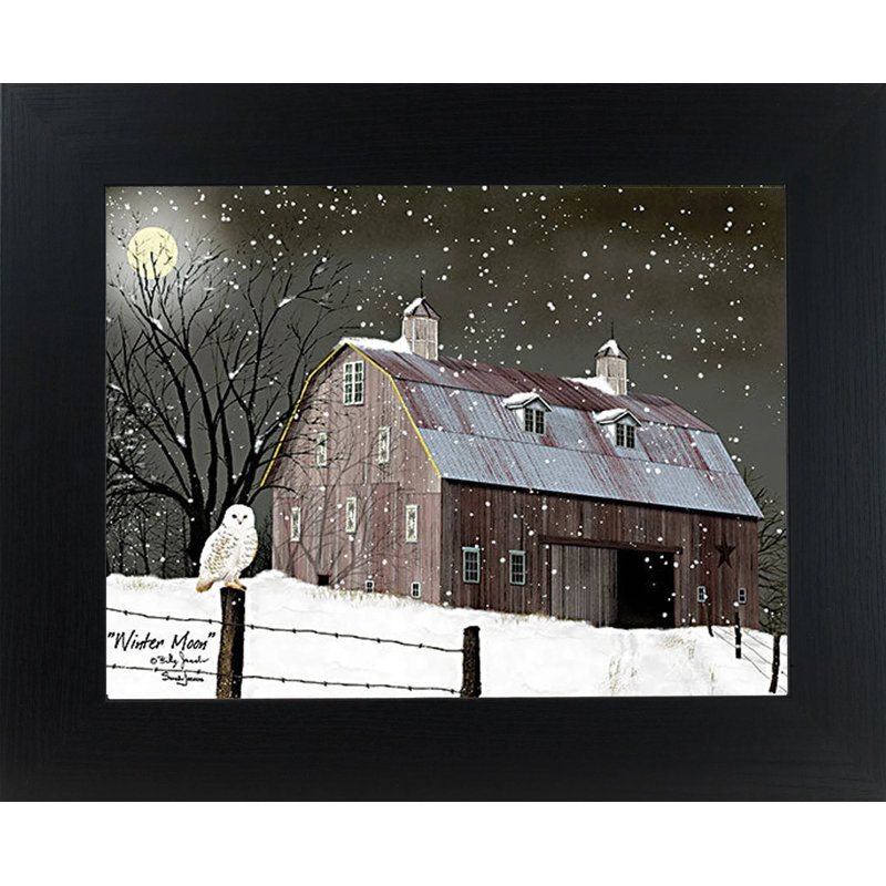 Hiver, lune, hibou, grange, Billy Jacobs, art