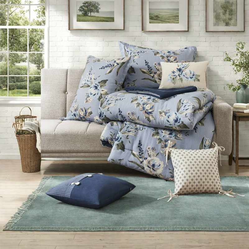 Ensemble de literie à motif floral rétro très grand californien, mélange de coton de qualité supérieure, confort toutes saisons