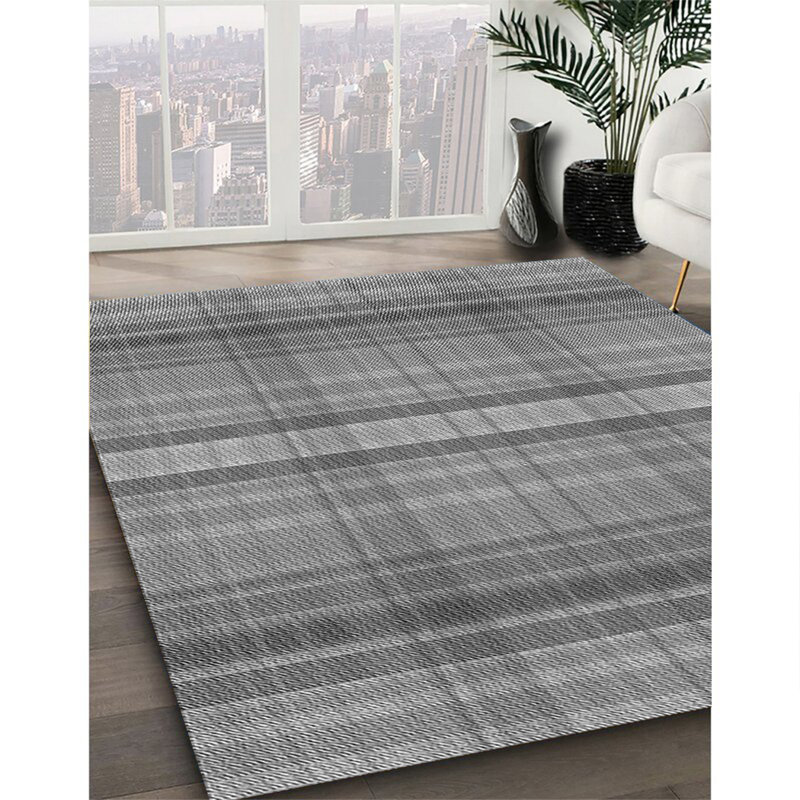 Tapis gris clair / gris foncé tissé à la machine Plaid, Rectangle 7 pi x 9 pi