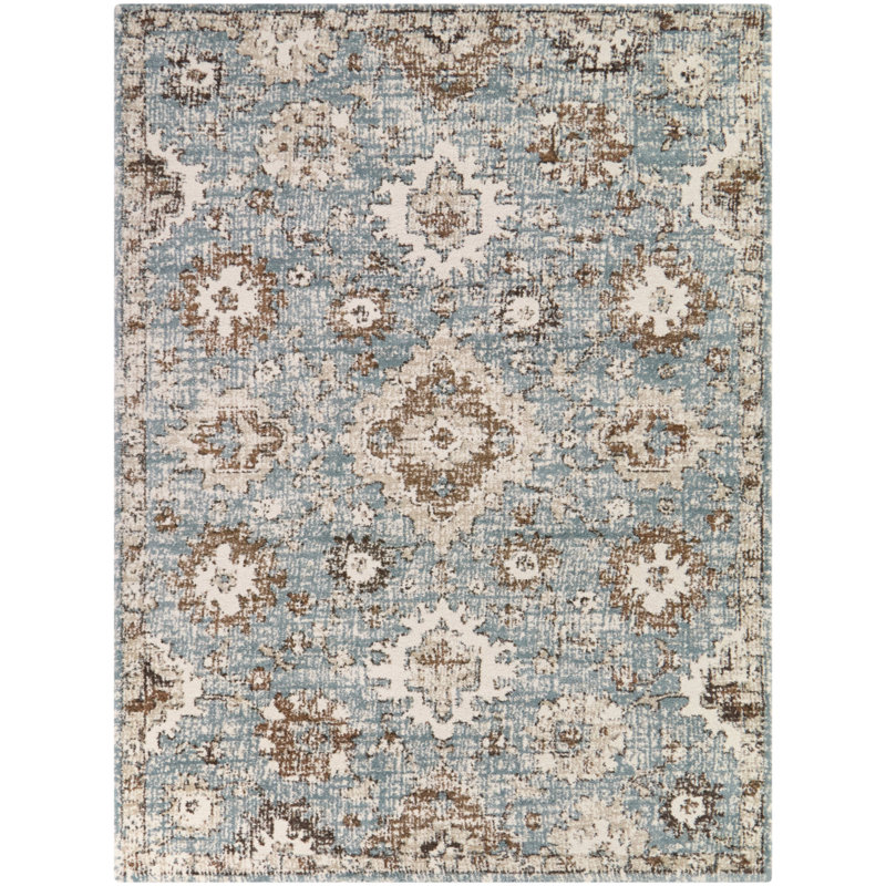 Annan Blue Oriental Floral Area Rug, Rectangle 7'10" x 10'