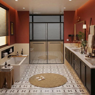 Spacieuse porte de douche sans cadre de 60 po x 72 po, porte en verre coulissante double en aluminium avec système de tampon étanche à fermeture en douceur, installation rapide à faire soi-même, joint inférieur en métal robuste