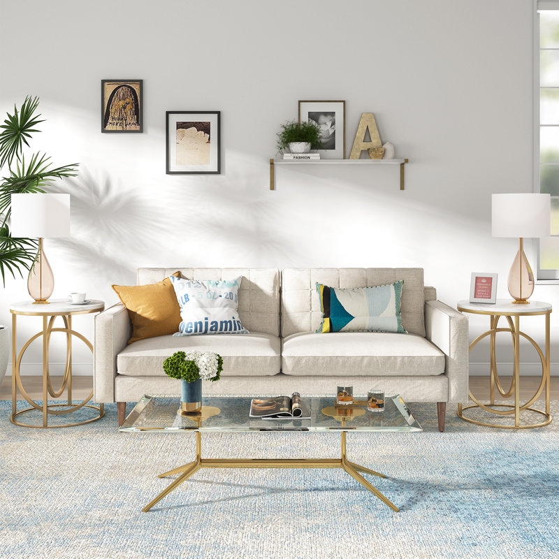 Graford Modern Round End Table, Faux Marble Sofa Side Table, Coffee Table Cocktail Table