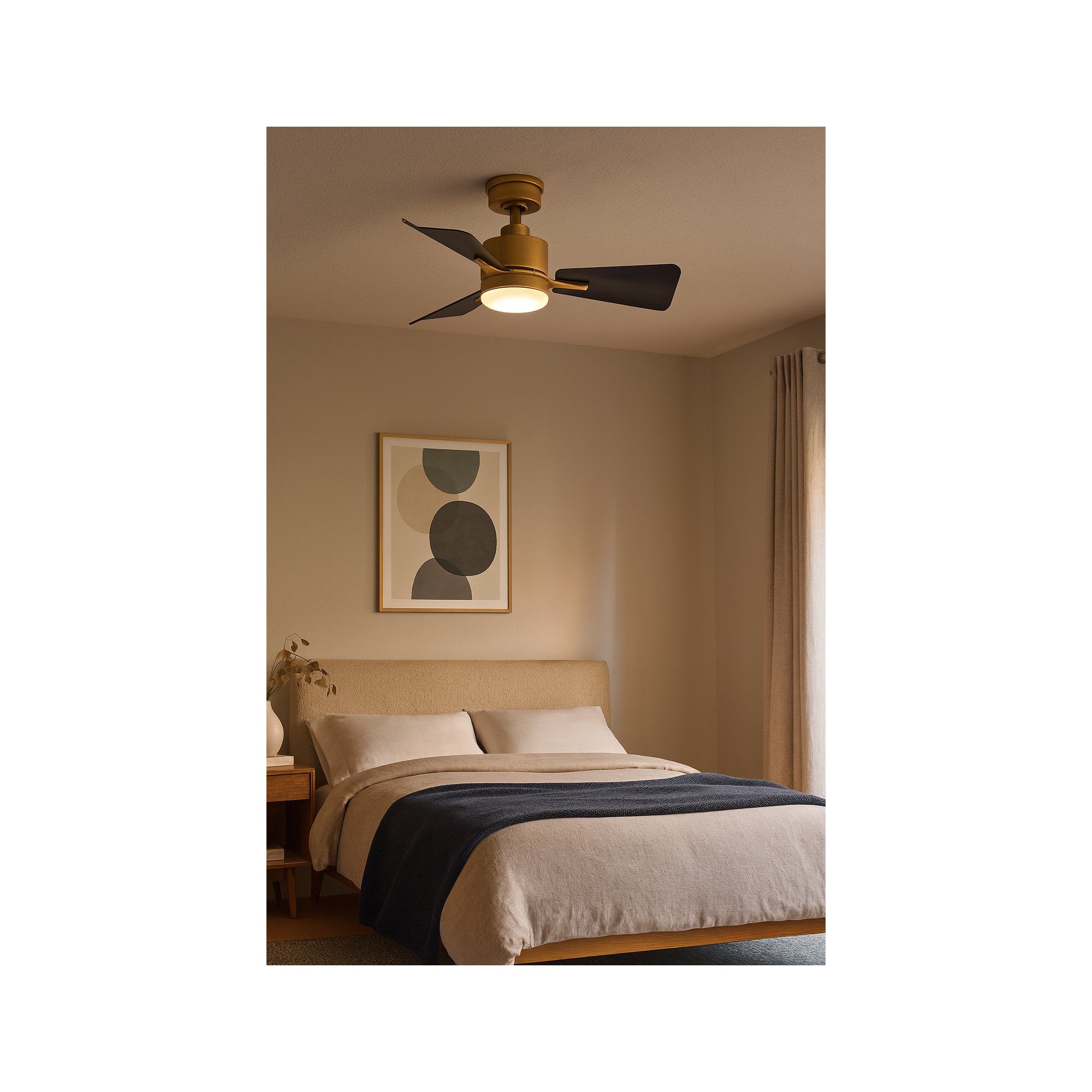 30" Leventhal 3  - Blade LED Smart Standard Ceiling Fan with Wall Control and Light Kit Included, Matte Black/Gold