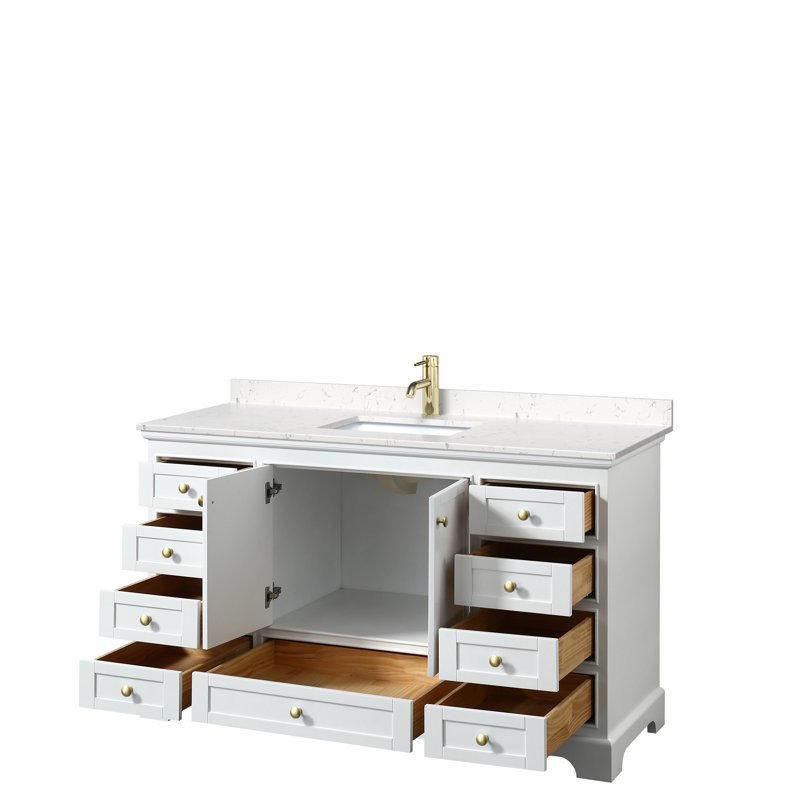 Deborah 60" White Bathroom Vanity with Carrara Marble Top