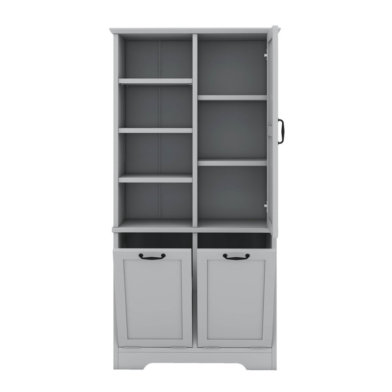 Bathroom Storage Cabinet With Doors And Drawers, Tilt-Out Laundry Hamper, Open Shelve, Adjustable Shelf, Gray