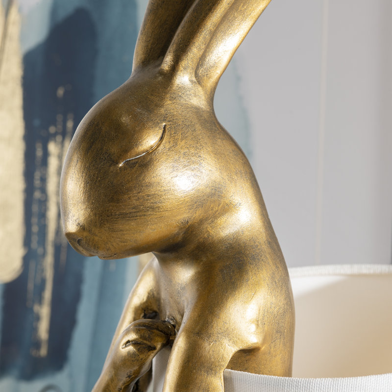 Chester 27" Resin Rabbit Lamp with Linen Shade, Gold
