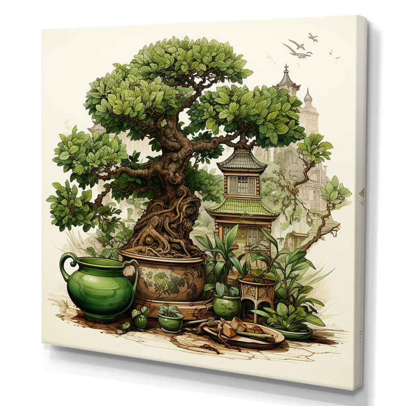Bonsai Temple, Japon, harmonie 2 - arbre, bonsaï, art mural, H 30 po x l 30 po