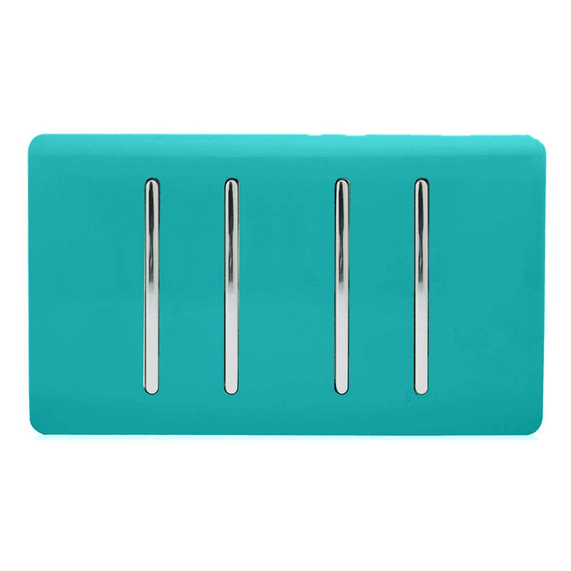 Trendi Switch 4 Gang Light Switch (2x 1 or 2 Way & 2 x Intermediate), Bright Teal