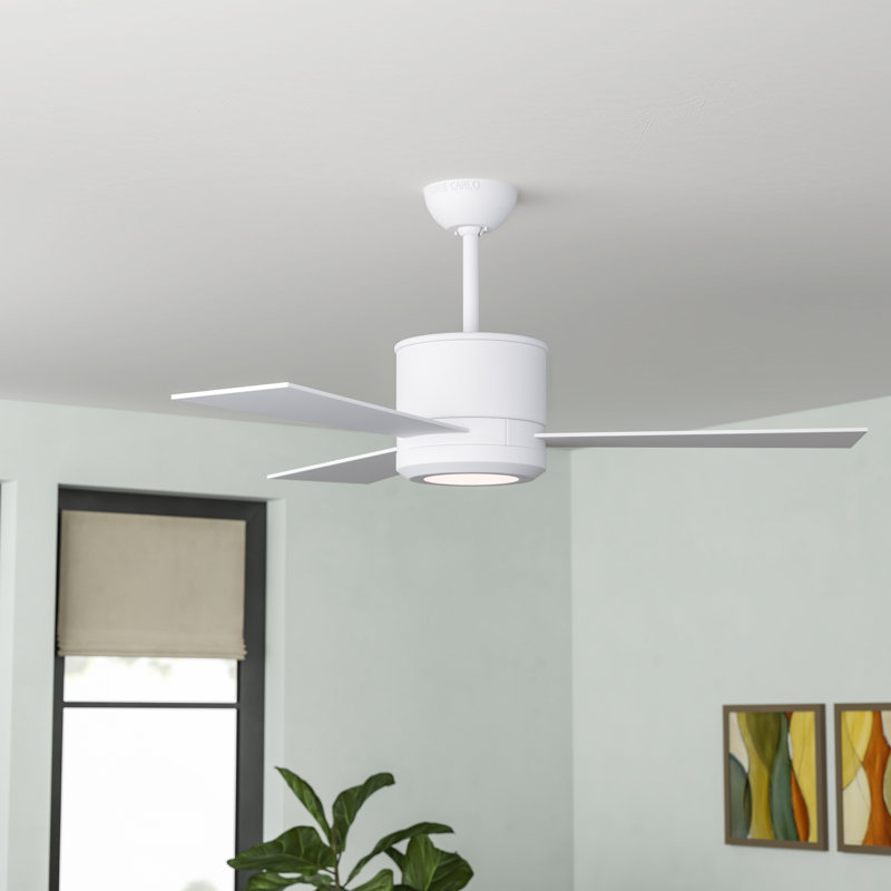 Ventilateur de plafond standard à DEL Tulsi avec télécommande et ensemble d'éclairage inclus, Blanc mat avec pales blanches