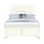 Grand lit à panneau beige avec tête de lit à DEL, design contemporain, pieds de conception géométrique, bords arrondis, matériau principal en bois d'hévéa, bois massif et rembourrage, revêtement idéal pour la chambre à coucher