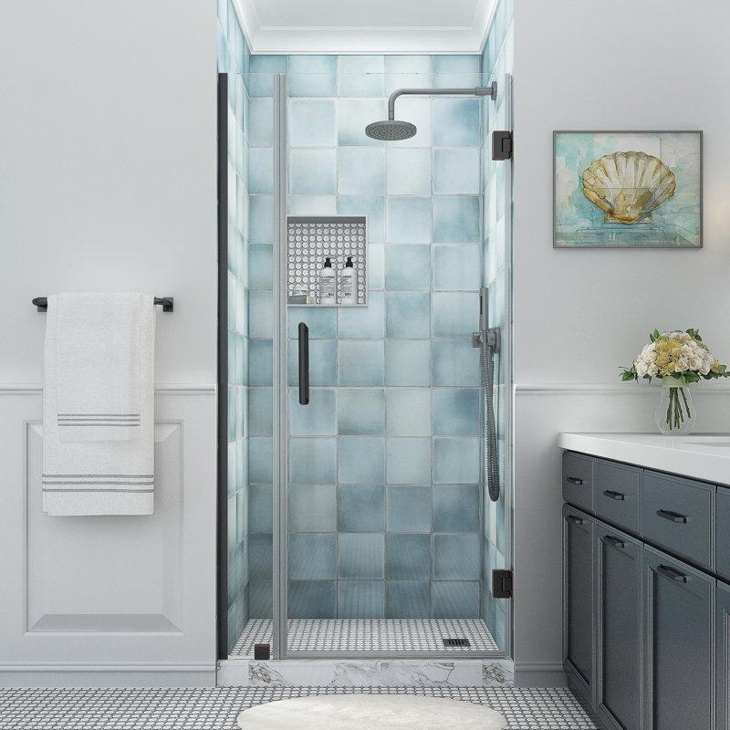 Belmore XL 38.25 - 39.25 in. x 80 in. Frameless Hinged Shower Door with Ultra-Bright Glass, Oil Rubbed Bronze, Clear Glass