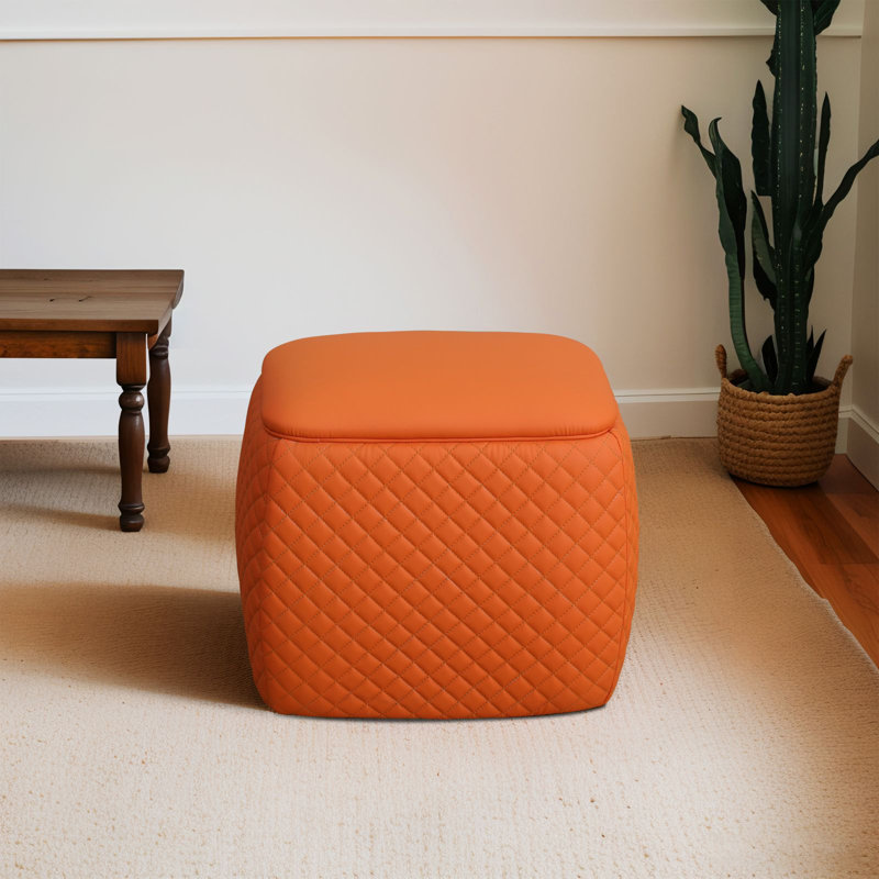 Halldin 19.5" Upholstered Ottoman, Orange Faux Leather incorrect