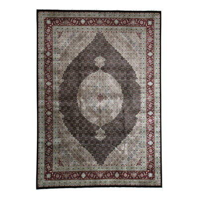 Hand-Knotted High-Quality Black and Red Area Rug