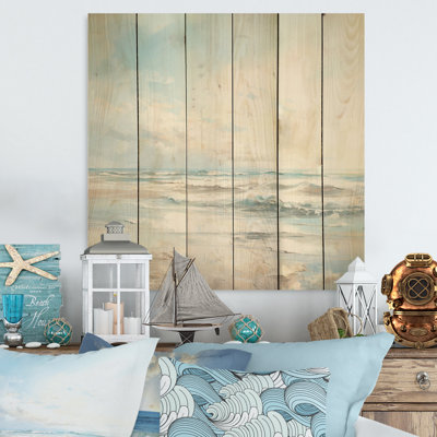 «Coastal Waves Charm in Winter» - art mural en bois côtier sur bois de pin naturel
