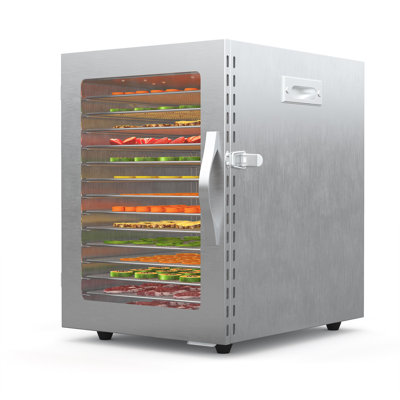 Commercial-Grade 14-Tray Stainless Steel Food Dehydrator, 1040W Electric Dryer - Single Door - LED Touch Control - 30-70°C Adjustable Temp - 48H Timer