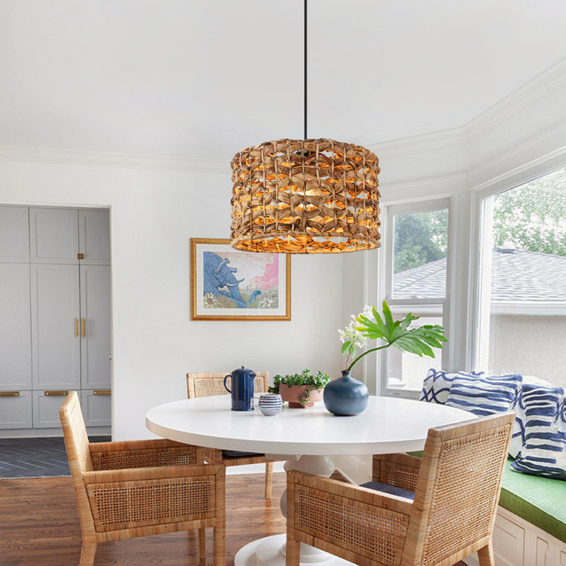Doiker 1 - Light Boho Hand-Woven Natural Rattan Single Pendant for Kitchen Island Dining Room Living Room Entryway Hallway Foyer
