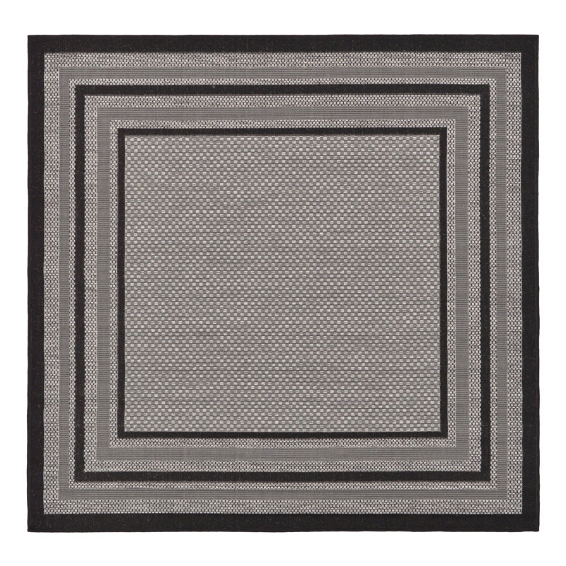 Tapis intérieur / extérieur gris à motif géométrique Stelios, Carré 6 pi