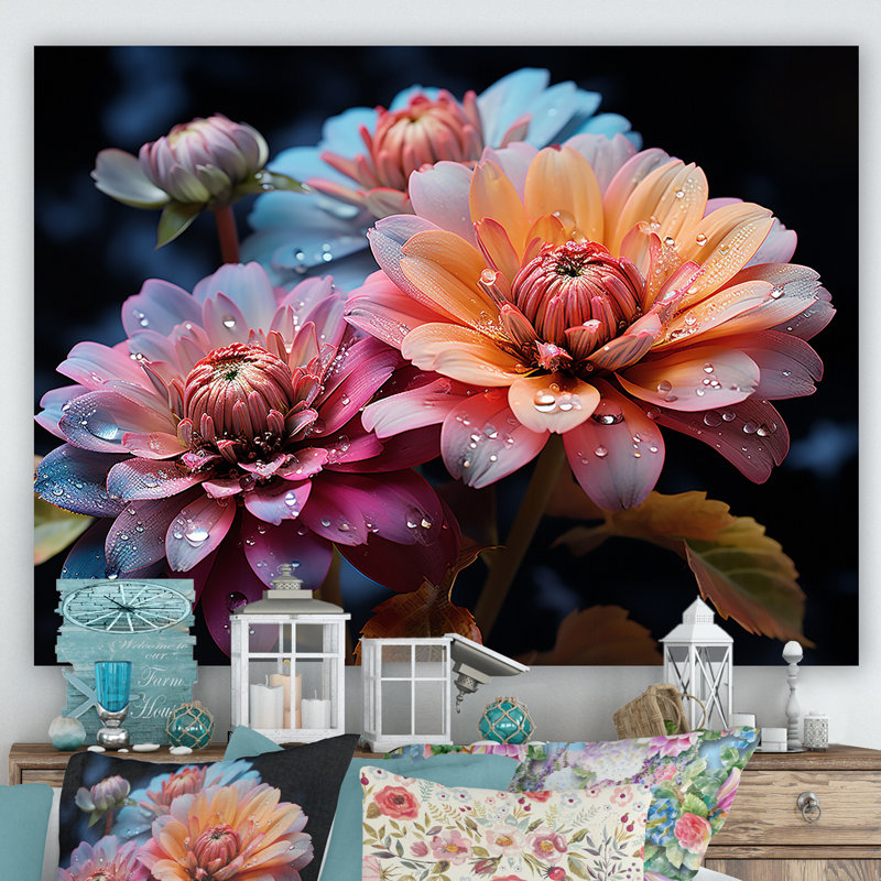 " Zinnias Illuminated By Moonlight II ", Wrapped Canvas, 30" H x 40" W x 1.5" D