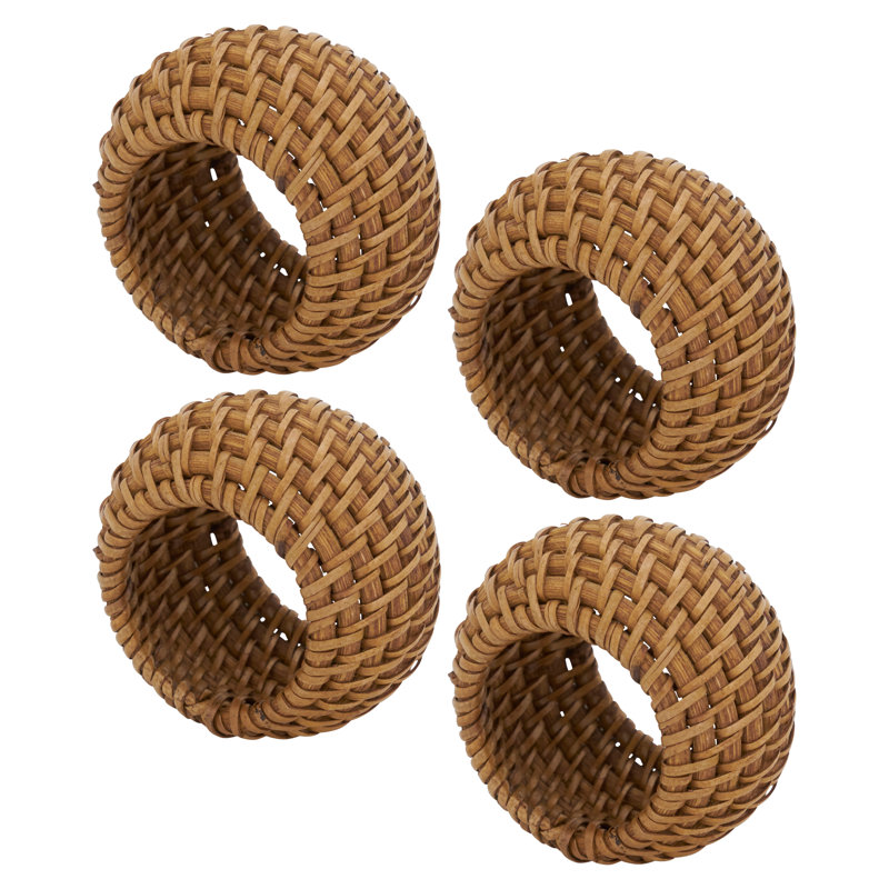 Avignon Woven Design Rattan Napkin Ring, Caramel