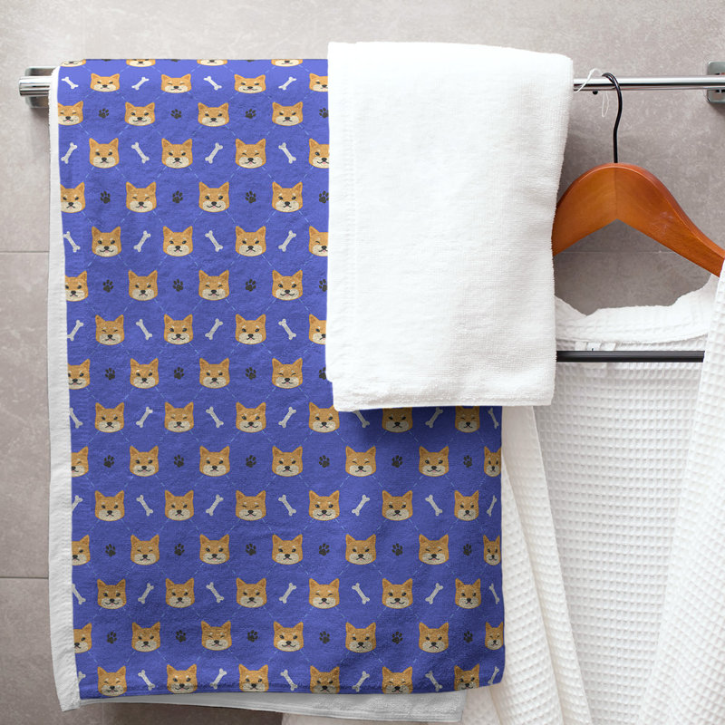 Serviette de bain Shiba Inu, bleu