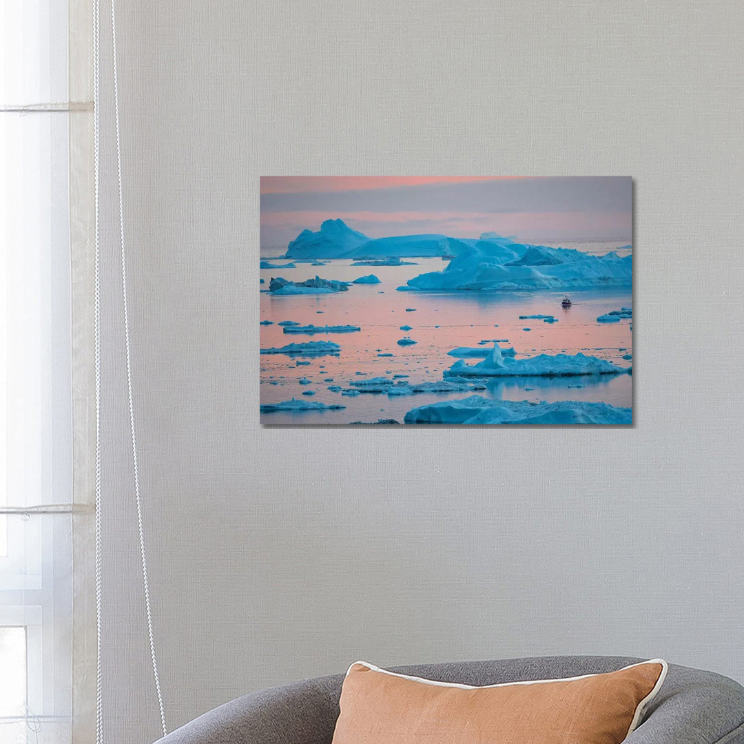 Boat At Ilulissat Icefjord, Unesco, Ilulissat Kangerlua At Disko Bay. Greenland - Wrapped Canvas Print