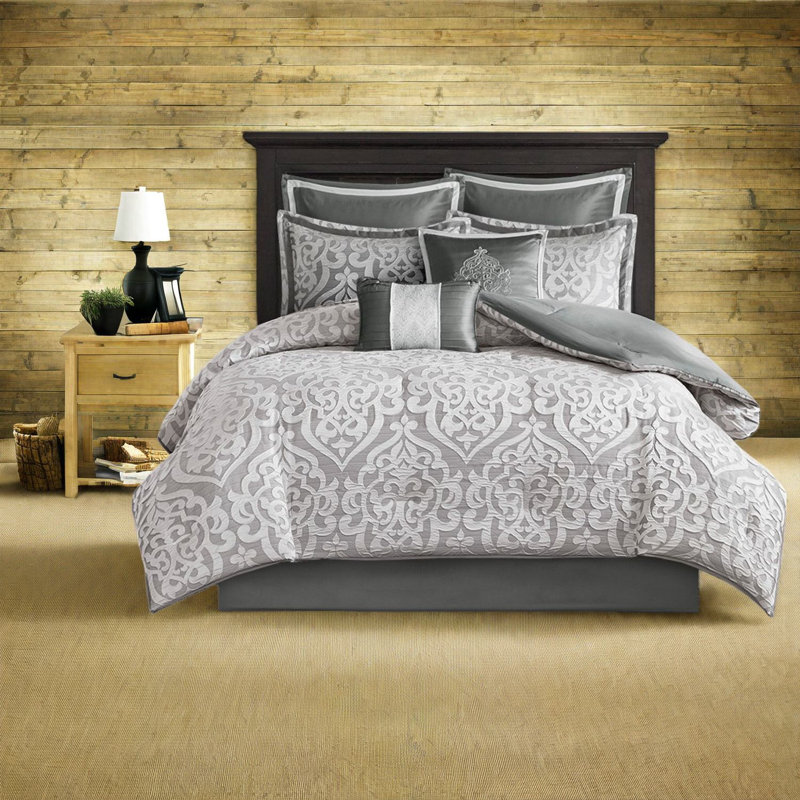 Ensembles de literie argentés de luxe, conception en jacquard de polyester durable pour les chambres élégantes