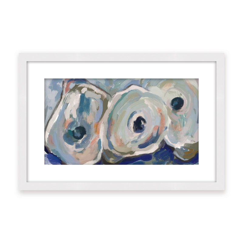 Coastal Retreat Pearlescent Elegance: Oyster Abstract, 16" H x 24" W x 1.125" D, Framed Matted Print, White