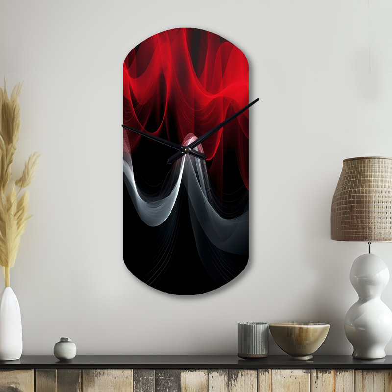 Horloge murale cylindrique rouge - Abstraction contemplative rouge - onde asymétrique en métal rouge, Petit