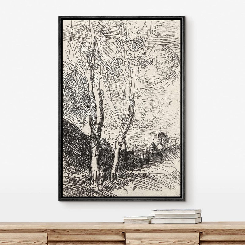 «Trees Swaying in Country Field Nature - Floater Frame», impression sur toile, H 16 po x l 24 po x P 1,5 po, Noir