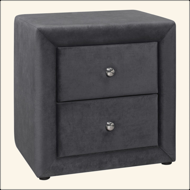 Bedroom Accent, Nightstand, End, Side, Lamp, Bedroom, Upholstered, Pu Leather Look, Dark Gray