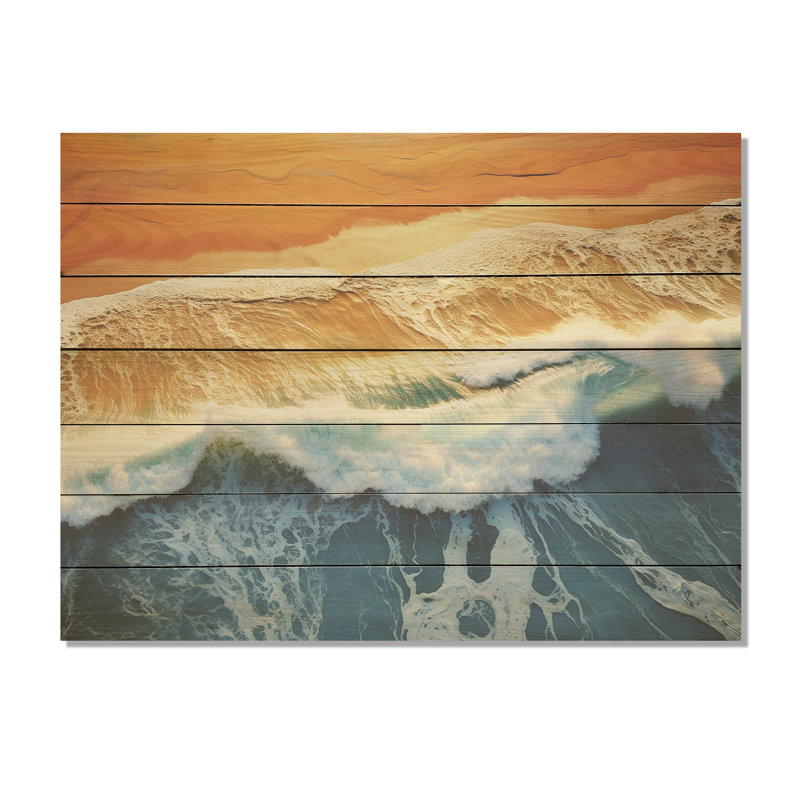 Vue aérienne de la plage bleue et orange II - plage sur bois, H 34 po x l 44 po