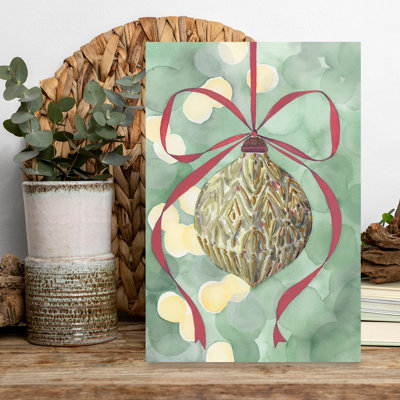 Golden Christmas Ornament Classic Abstract Winter Wall Art Print by Rosana Laiz Blursbyai - Wrapped Canvas Print