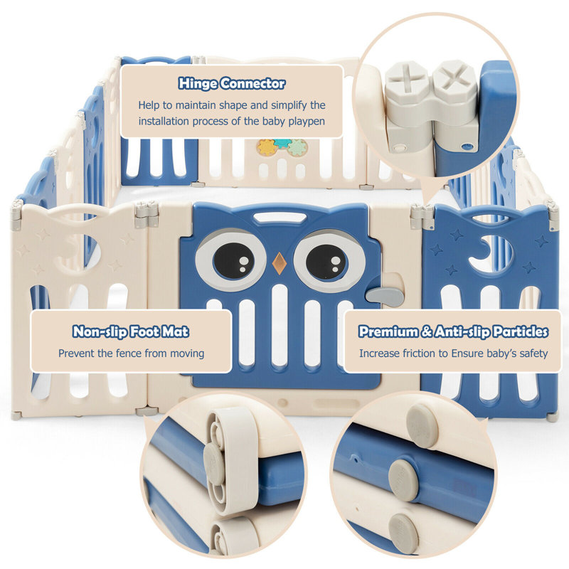 Gymax Blue and Beige Foldable Baby Playpen with Lock Door