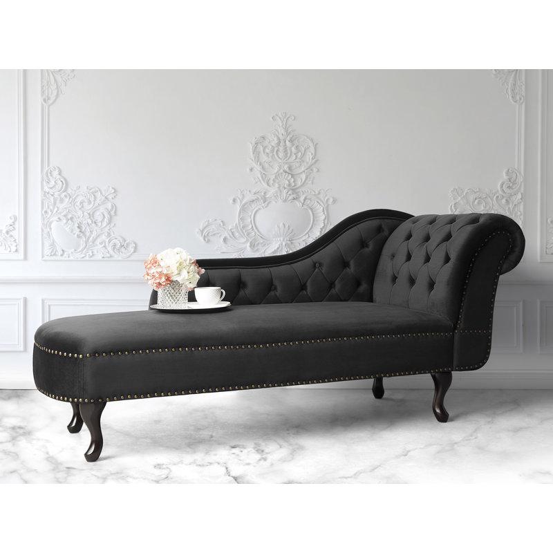 Jeb Velvet Chaise Lounge, Right Hand Facing, Black