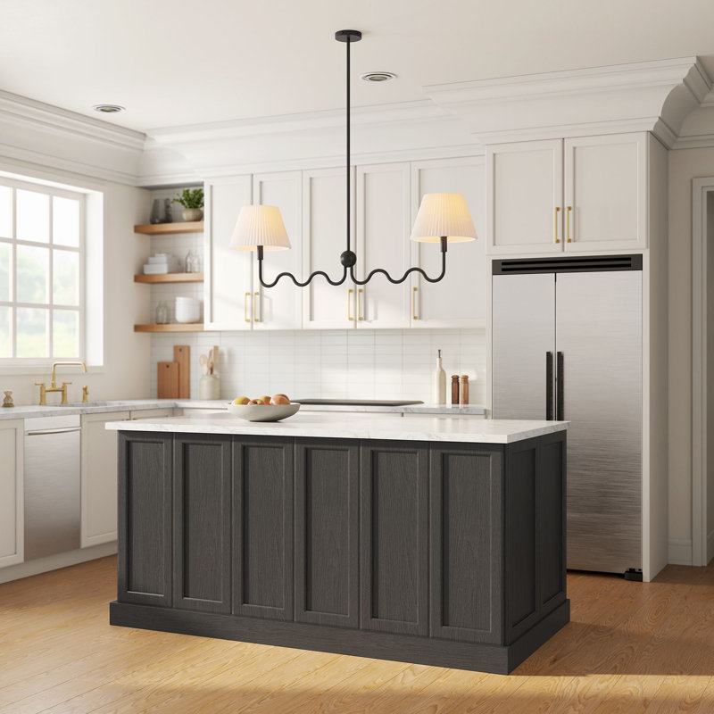 Satin Black Glass 2-Arm Pendant Light with Pleated Shades