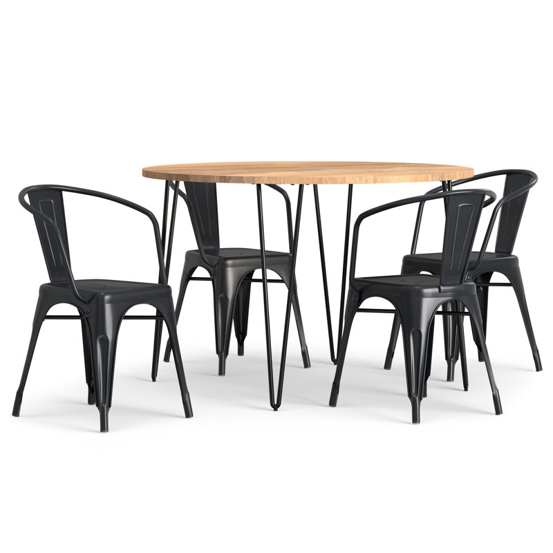 45'' Round Mango Wood Dining Set with Black Metal Chairs