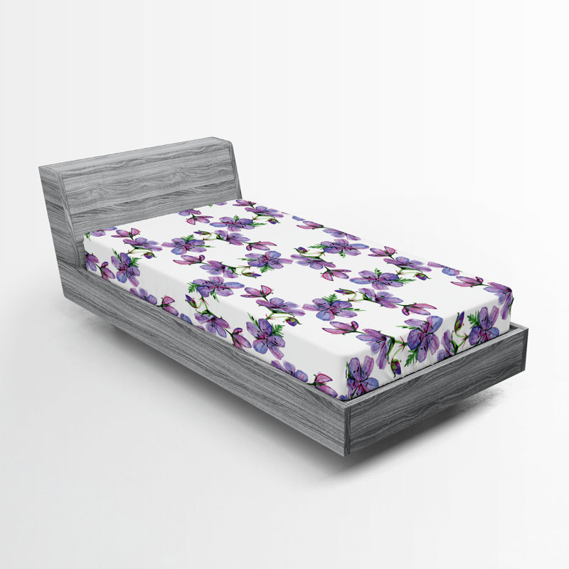 Drap-housse à motif floral Ambesonne, Drap-housse de taille simple, Vert, mauve pâle, blanc / floral