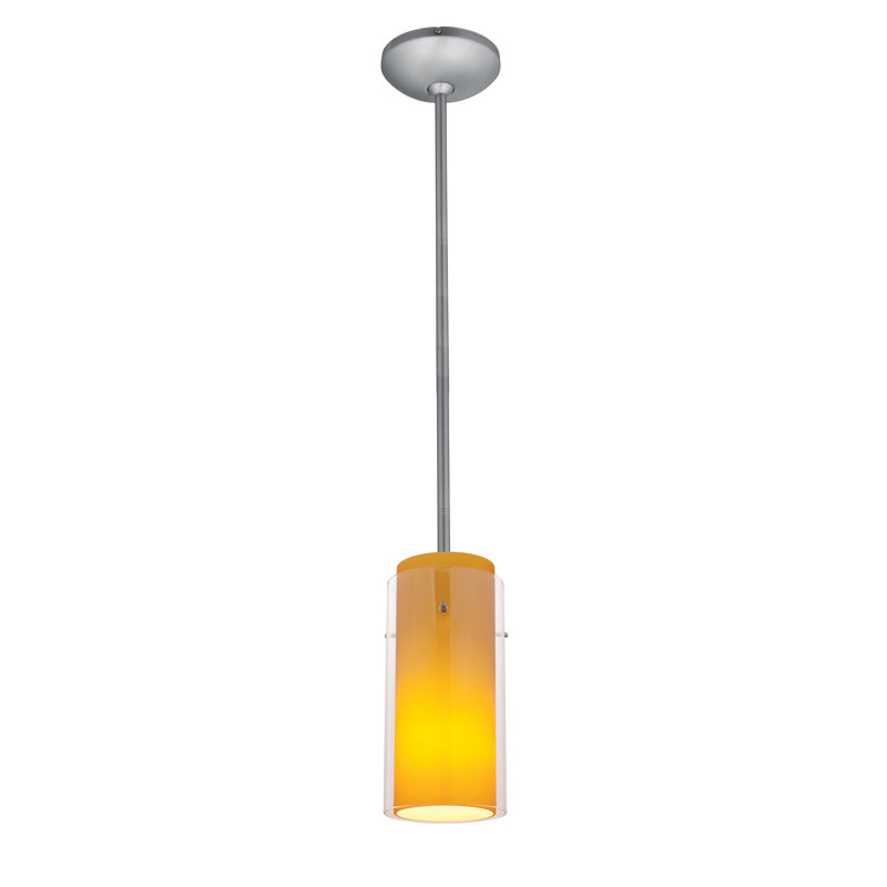Clarksburg 1 - Light Single Pendant, Brushed Steel, Clear Amber