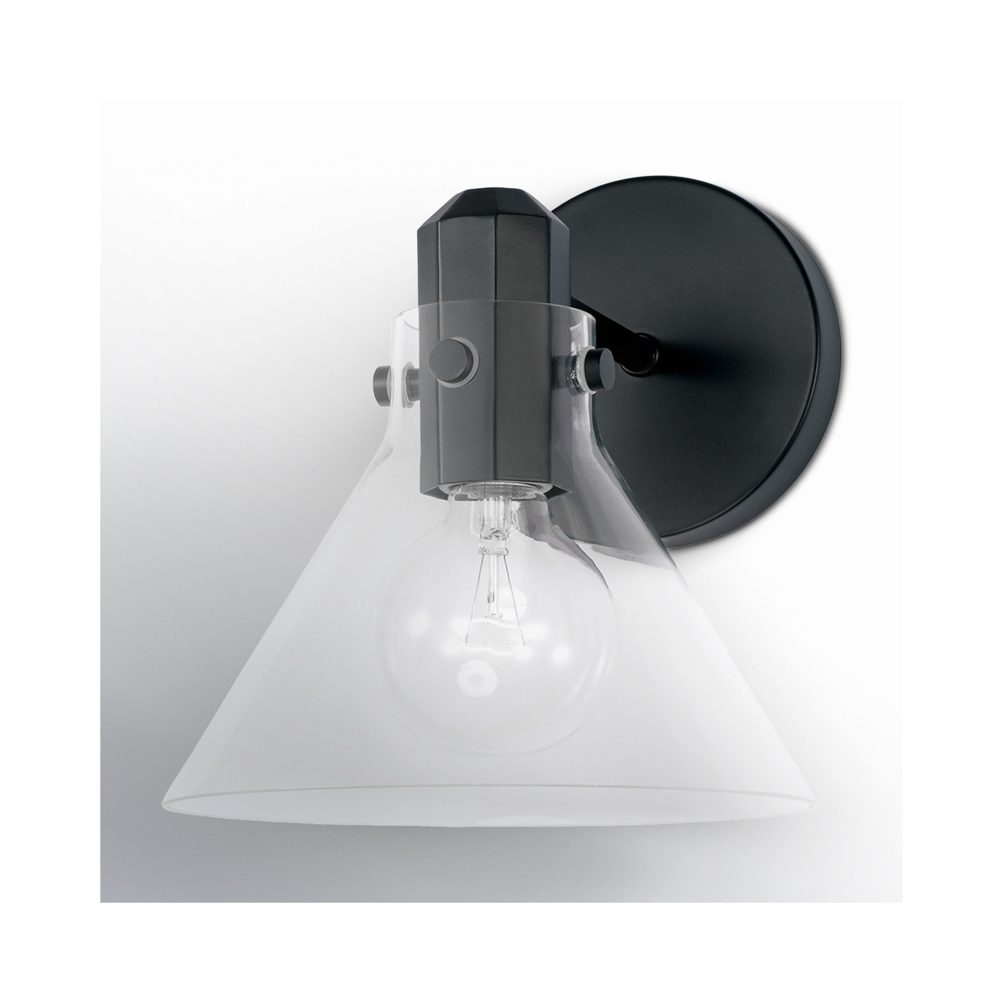 Single Light Glass Steel Dimmable Armed Sconce, Matte Black