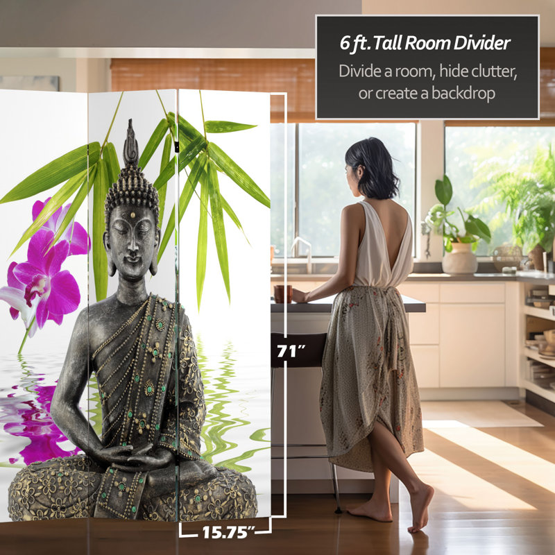 Paravent Bouddha, Blanc / vert