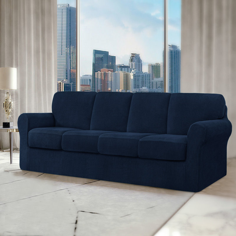 Box Cushion Sofa Slipcover, Dark Blue