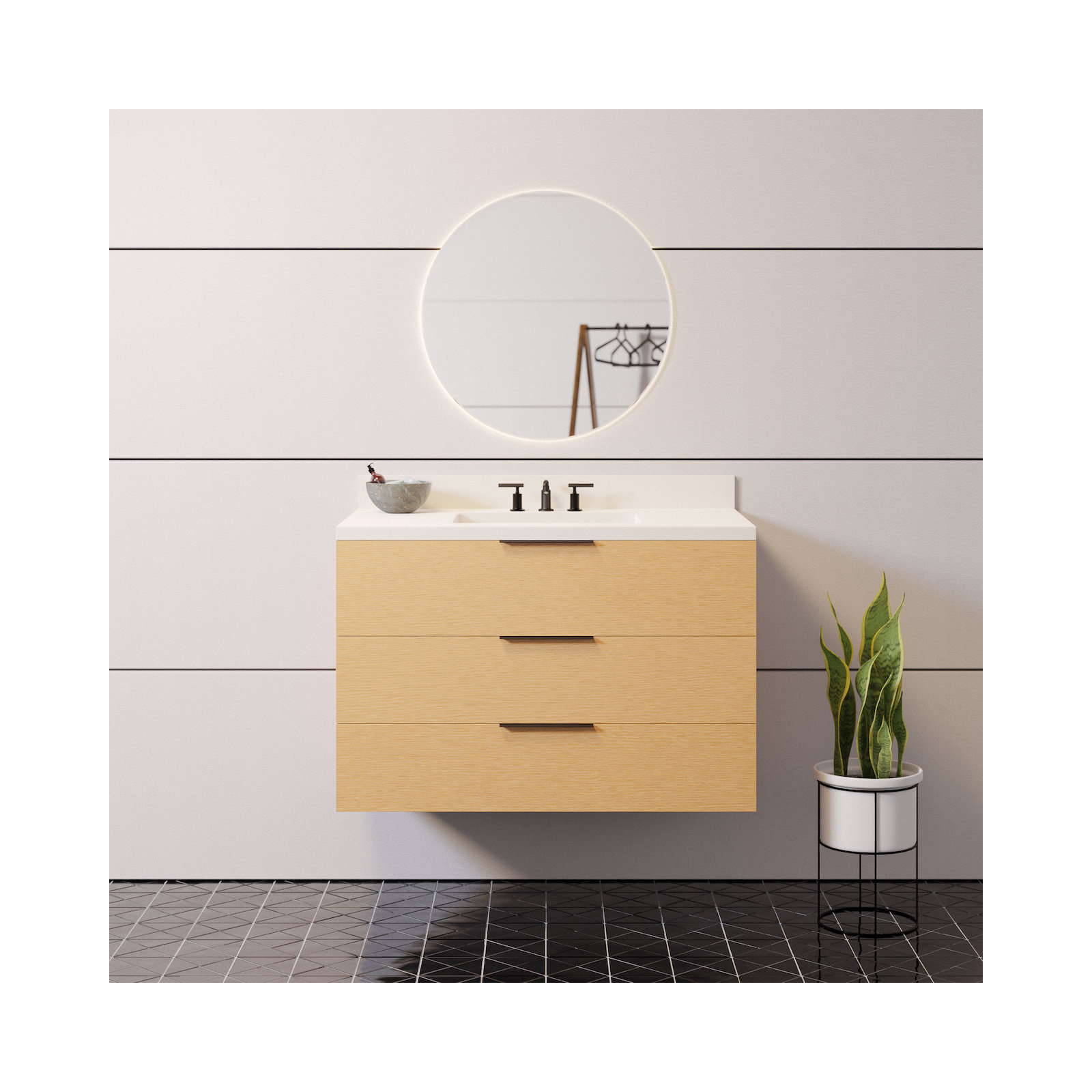 Mitchell 36'' Single Bathroom Vanity, Blonde Wood, Matte White Quartz