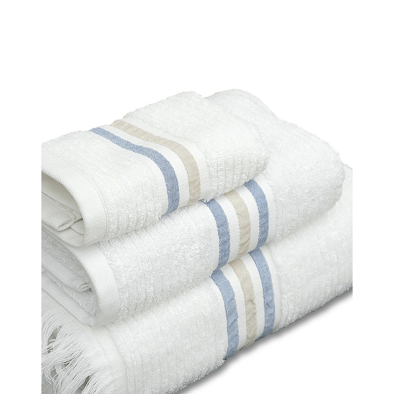 Ensemble de 3 serviettes en coton Aura, Blanc / Bleu