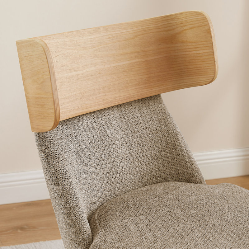 Vidas Swivel Home Office Linen Upholstered Task Chair with Oak Wood Base, Light Brown