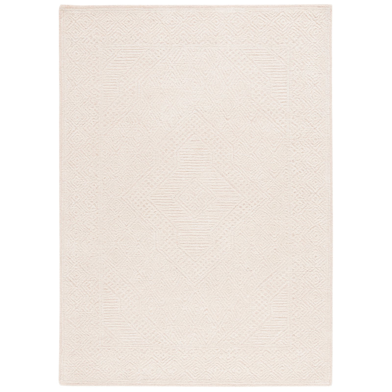 Tapis oriental texturé en coton et laine touffeté à la main beige / rosé, Rectangle 4 pi x 6 pi