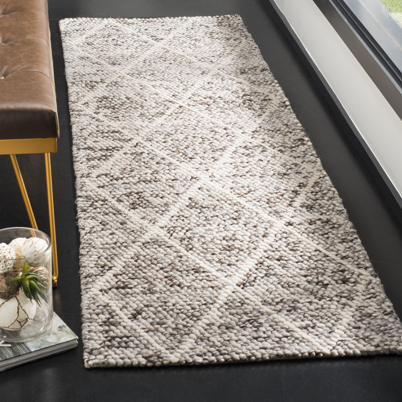Huberty Brown Gray Hand-Woven Geometric Rug, Runner 2'3" x 8'