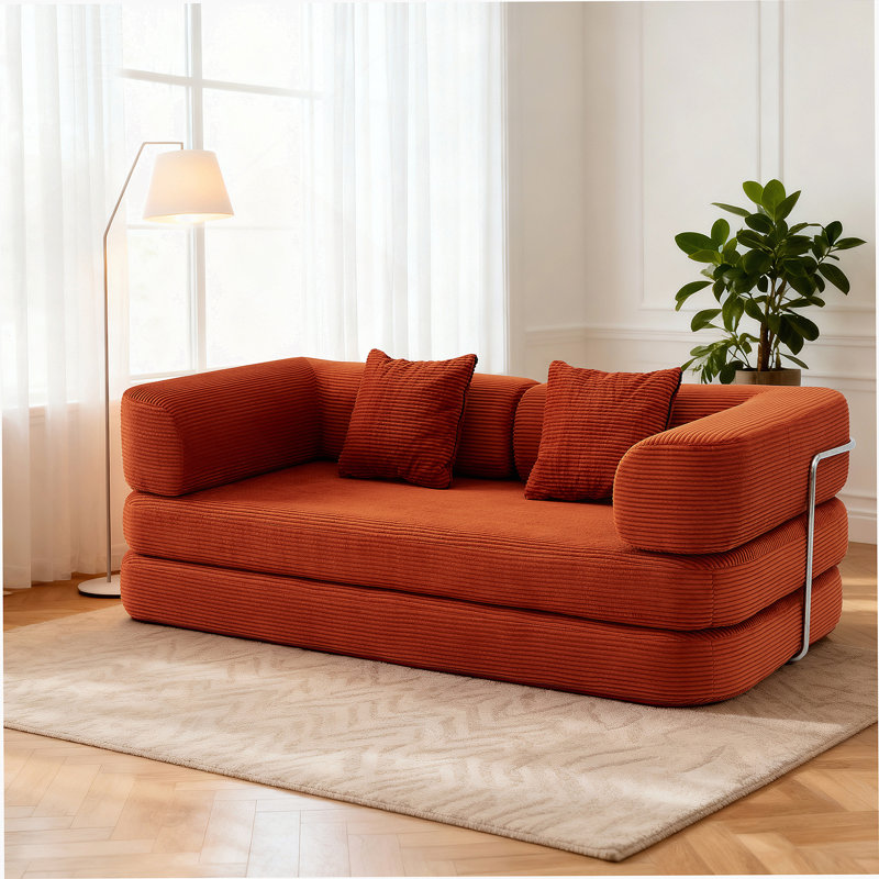 Boneless Convertible Floor Sofa Bed With Blanket Pillow And Enhanced Frame Stability For Living Room And Bedroom Comfort.