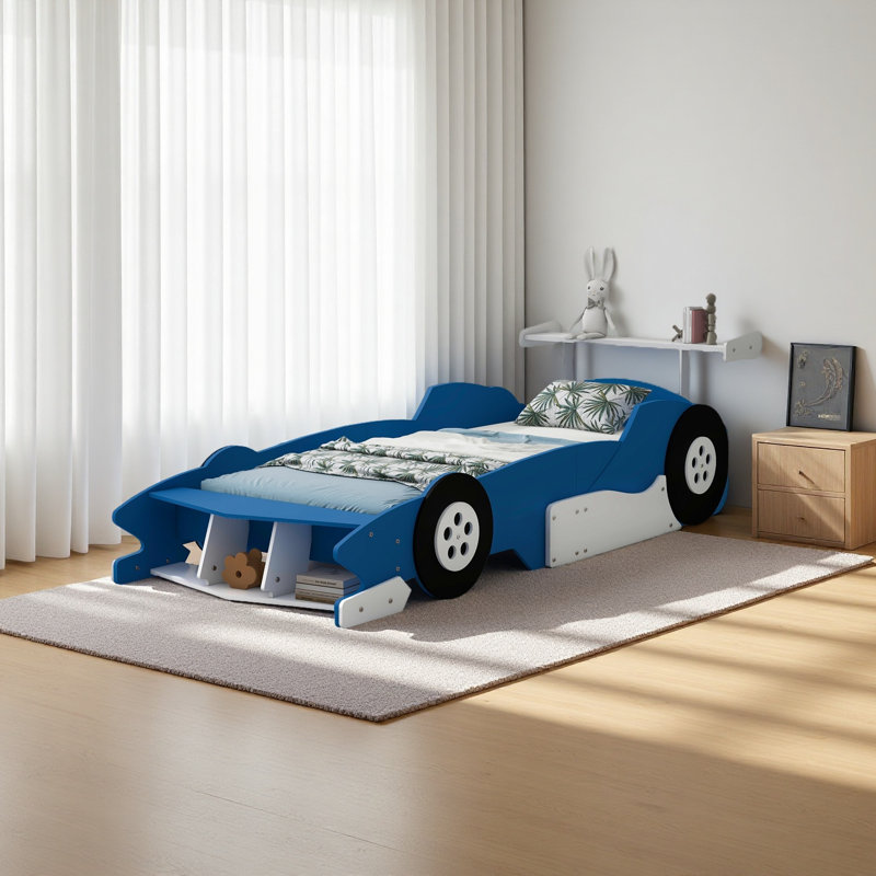 Lit plateforme simple avec roulettes, Bleu