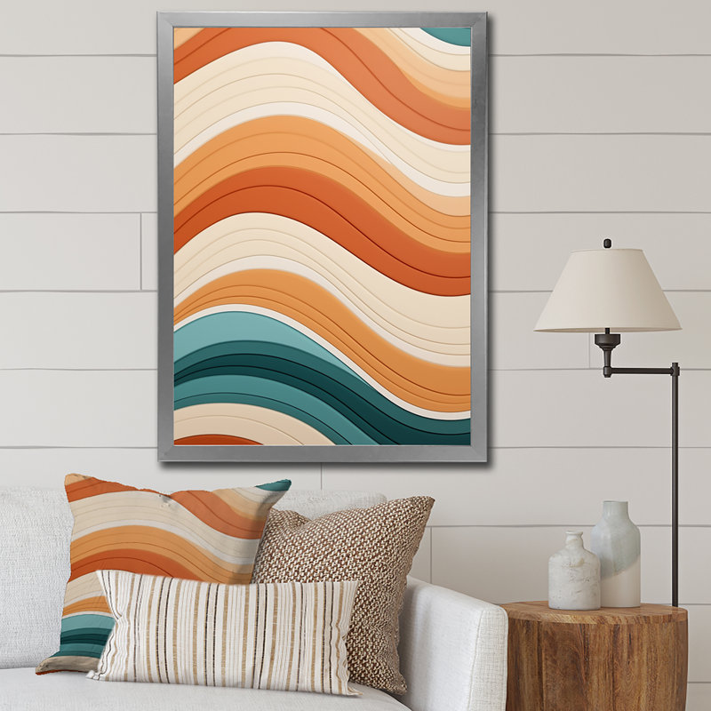 Waves of Retro Elegance in Blue and Orange - Modern Midcentury, reproduction d'art sur toile, H 32 po x l 24 po x P 1 po